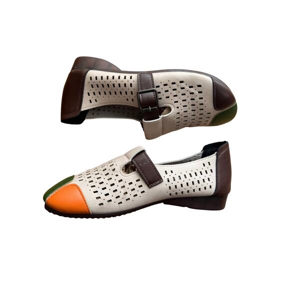 Mary Jane Ballet Flat Cream Brown Designer Inspired Size 7 (CN 240) - Picture 2 of 9